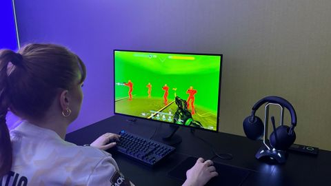 An Fnatic player plays a match of Valorant on the Sony Inzone M10S at Gamescom 2024.