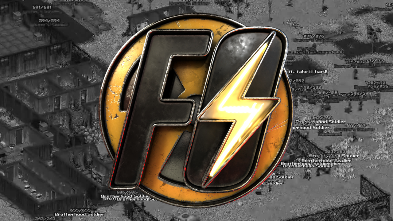 FOnline logo over desaturated in-game screenshot.