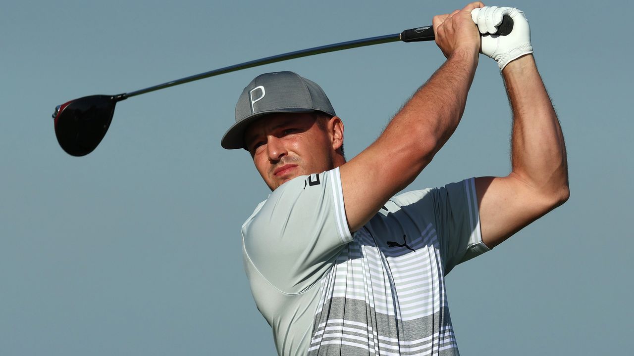 Bryson DeChambeau hits a drive at the Saudi International