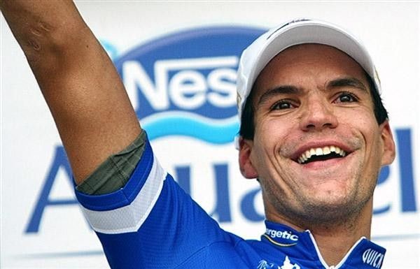 Gert Steegmans (Quickstep) on the podium after his first Tour stage win