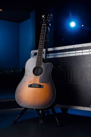 Poulsen's Epiphone Masterbilt AJ-500RCE is a reliable workhorse, and must be good for him to use it because he is no big fan of playing acoustics.