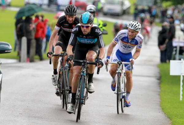 Alex Dowsett (Team Sky) attacks to keep the early break clear of the chasers