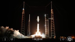 A SpaceX Falcon 9 rocket launches the GPS III SV10 satellite for the U.S. Space Force from Florida on April 21, 2026.