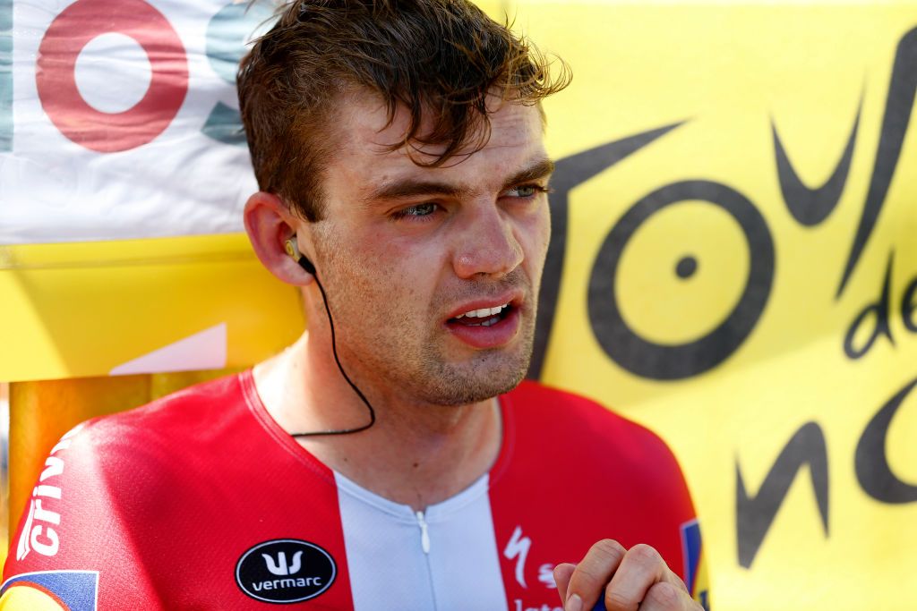 SAINTEMILION FRANCE JULY 17 Kasper Asgreen of Denmark and Team Deceuninck QuickStep at arrival during the 108th Tour de France 2021 Stage 20 a 308km Individual Time Trial Stage from Libourne to SaintEmilion 75m ITT LeTour TDF2021 on July 17 2021 in SaintEmilion France Photo by Tim van Wichelen PoolGetty Images