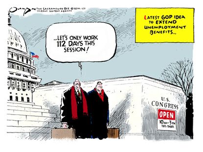 Political cartoon Congress unemployment benefits