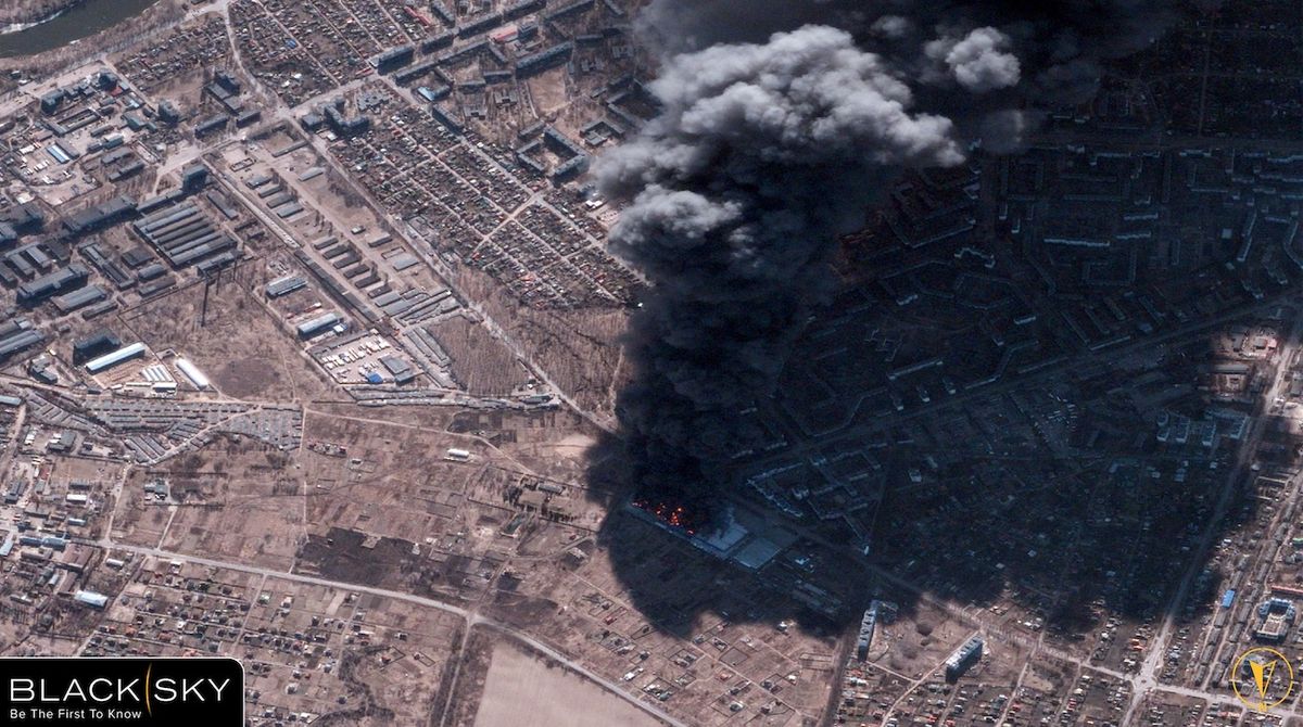 Russian attack sets Ukrainian dwelling-enhancement retail outlet ablaze (satellite image)