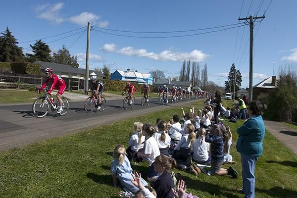 School was out in Westbury to catch a glimpse of the tour as it sped by.
