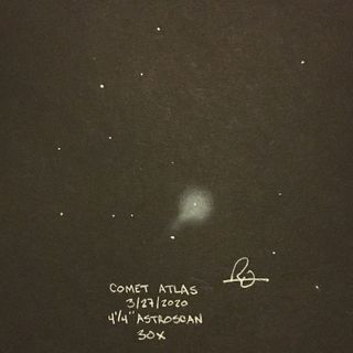 Ron Easley of the Vintage Astronomy Group on Facebook shared this sketch he made of Comet ATLAS on March 27, 2020, as seen through his 4.25-inch Astroscan telescope.