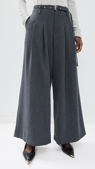 Pixie Market Smoking Belted Grey Wide Leg Pants