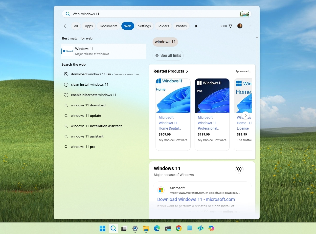 Windows Search web result
