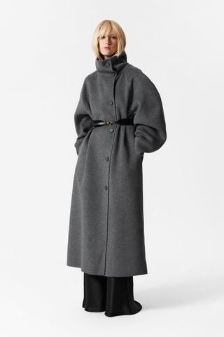 Funnel-Collar Wool Coat