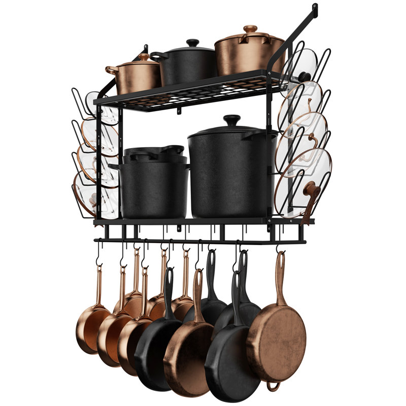 Prep & Savour Wall Mounted Kitchen 2-Tier 30-Inch Pan Pot Rack With 8 Secure Lid Holders and 12 Sturdy Hooks | Wayfair