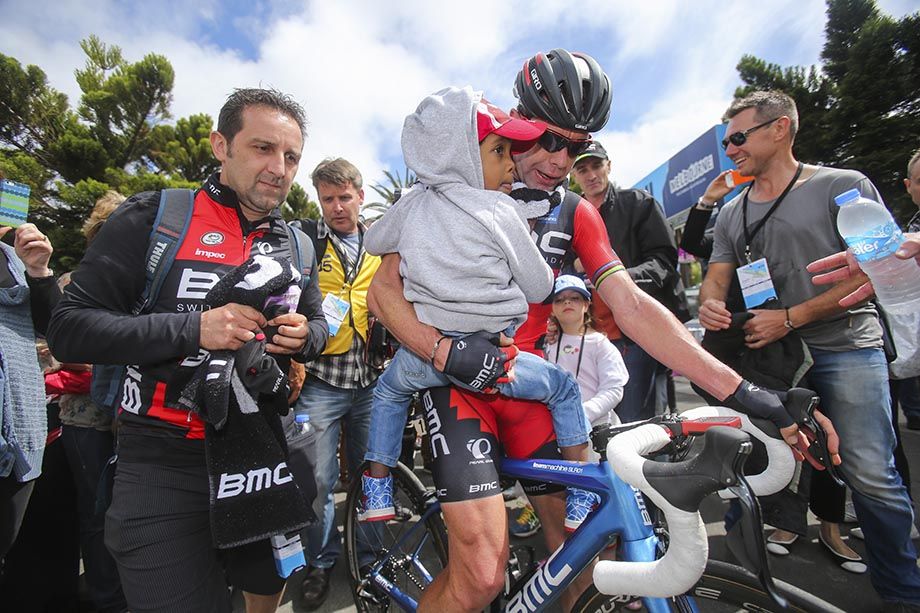 Cadel and his son Robel after the race