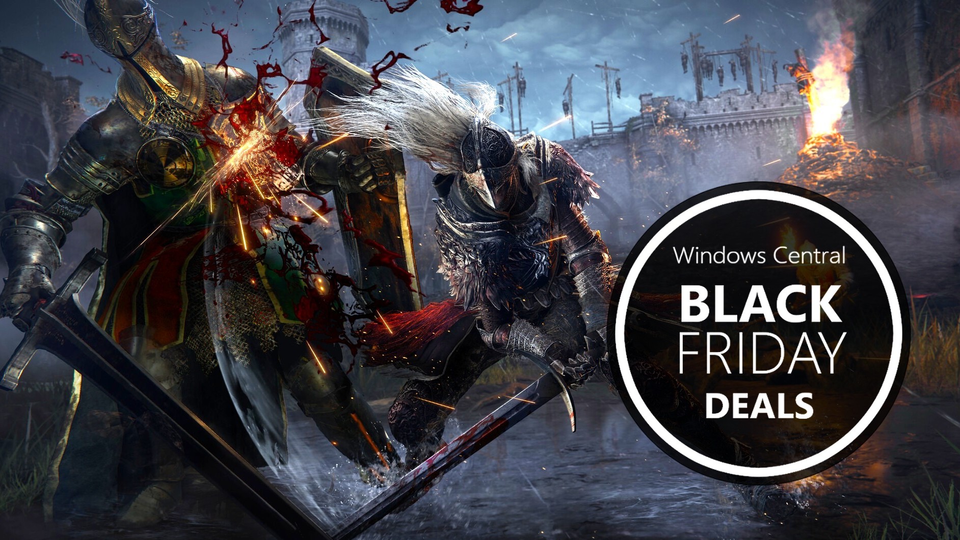 An official screenshot of Elden Ring with a Black Friday graphic edited on top of it.