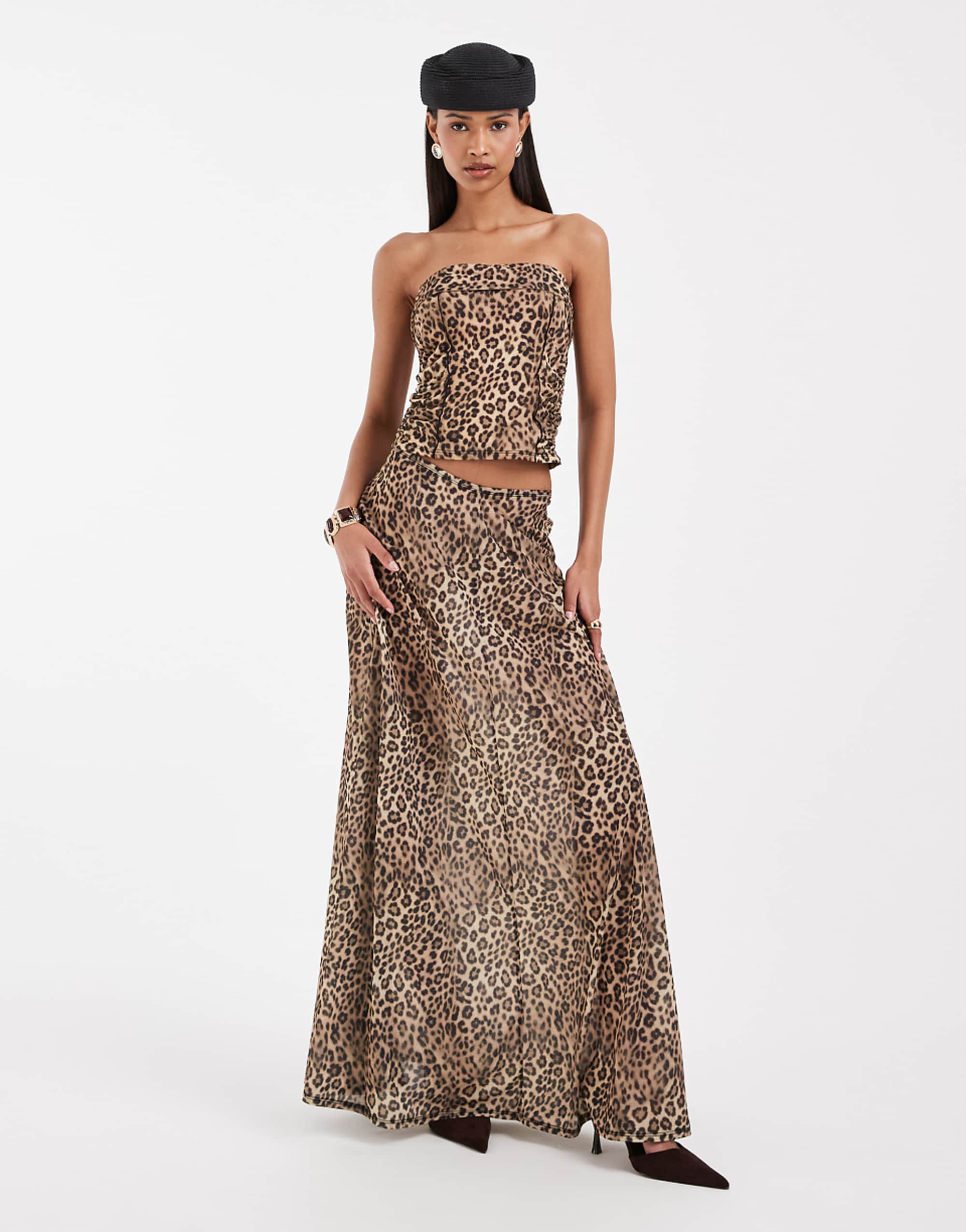 Asos Design Printed Stretch Chiffon Full Hem Maxi Skirt in Leopard Print