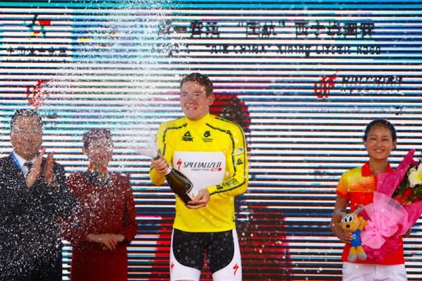 Yellow jersey at the podium