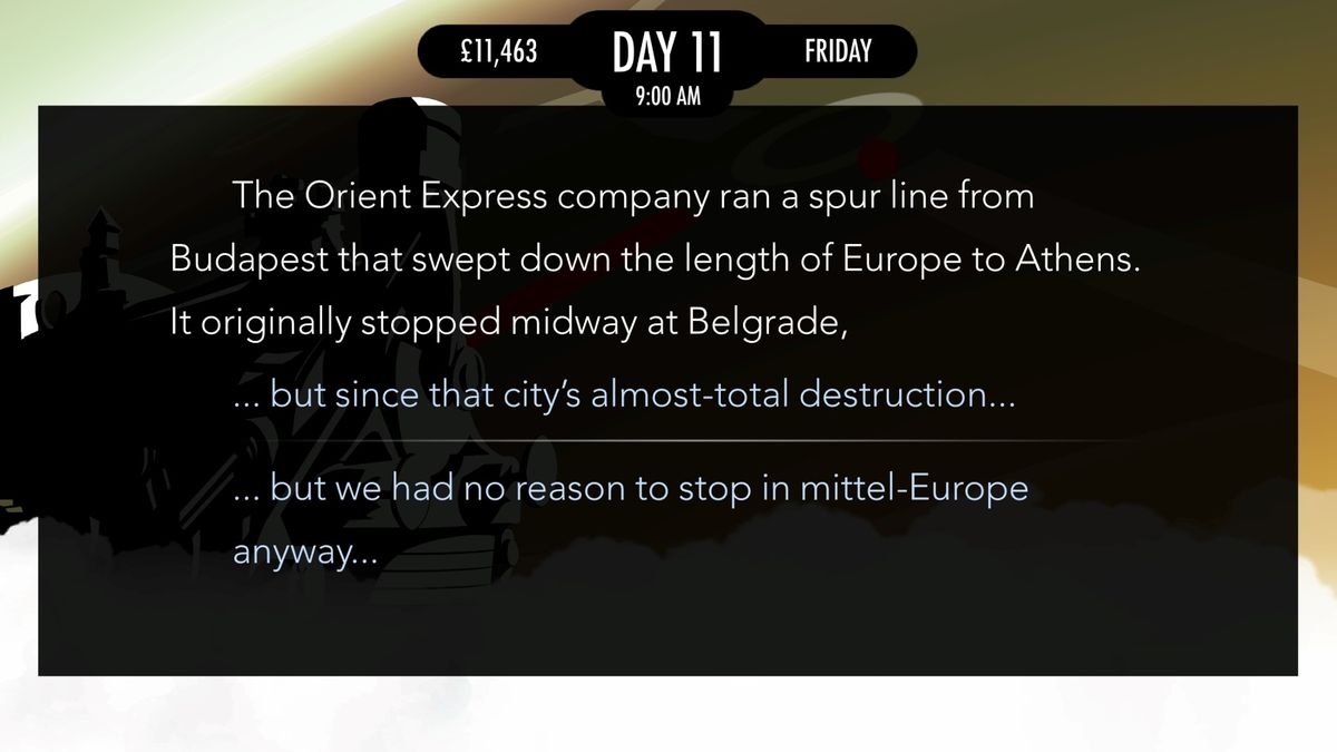 Passepartout thinks about the journey, revealing different internal dialogue options the player can choose.
