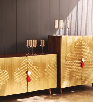 fiore gold brass and mango wood sideboard