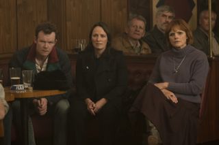 l-r: Seamus O’Hara as Mackers, Helen Behan as older Marian Price, and Maxine Peake as older Dolours Price.