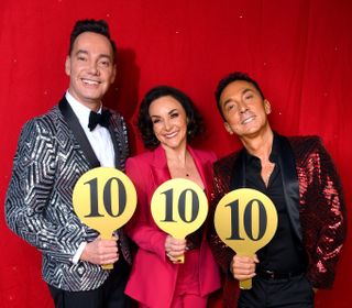 BIRMINGHAM, ENGLAND - JANUARY 16: Craig Revel Horwood, Shirley Ballas and Bruno Tonioli during the opening night of the Strictly Come Dancing Arena Tour 2020 at Arena Birmingham on January 16, 2020 in Birmingham, England. (Photo by Dave J Hogan/Getty Images)