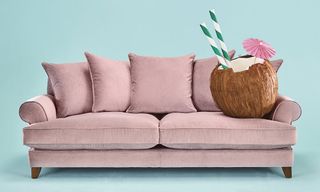 room with pink sofa