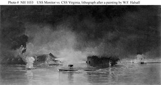 battle between USS Monitor and Virginia in 1862