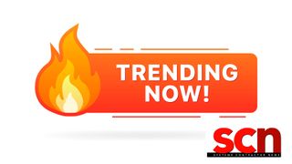 A Trending Now sign with a flame indicating hot topics. 