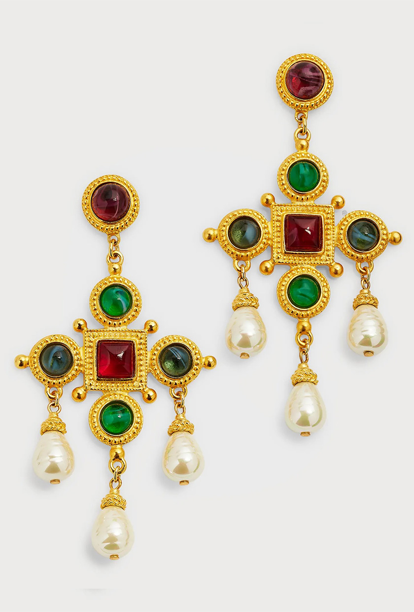 Ben-Amun 24k Gold Electroplated Pearly Drop Cross Earrings