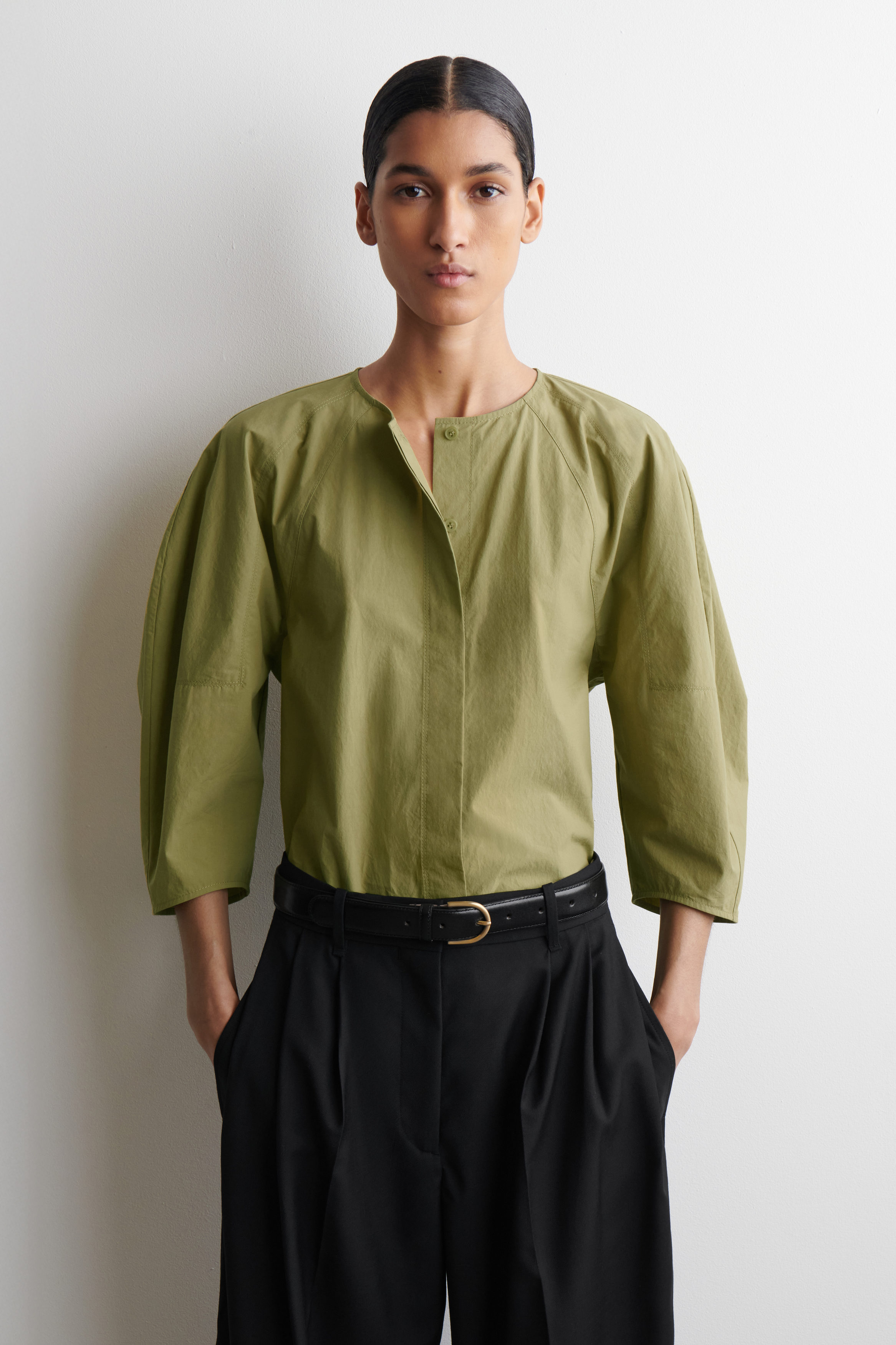 Sculptural Pima Cotton-Poplin Blouse