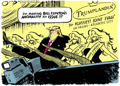 Political cartoon U.S. Donald Trump Bill Clinton Morality