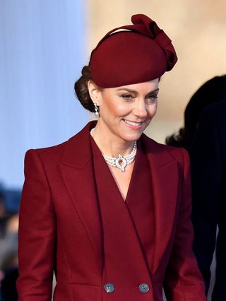 Kate Middleton incorporated a bow into the hat she wore during day one of the Amir of the State of Qatar's visit to the United Kingdom