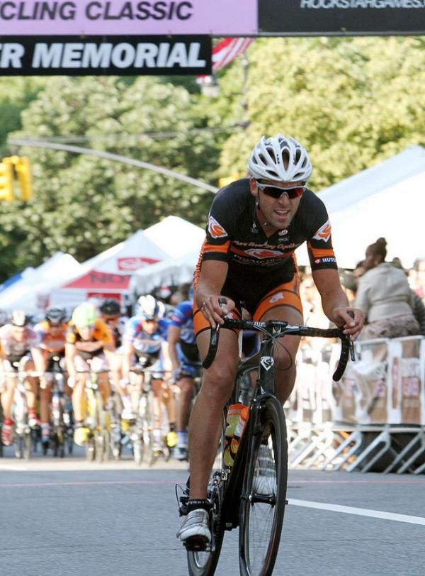 Olympian Bobby Lea (Pure Energy Cycling-ProAirHFA) pulled away from the early break and takes a flyer with a few laps to go. Good luck in London Bobby.