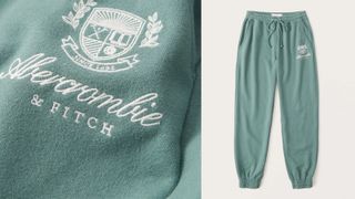 Best joggers for women include Abercrombie & Fitch, composite image of jogger and detail of brand logo