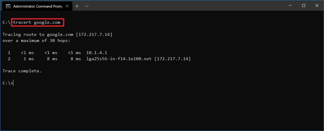 Windows 10 Tracert Command