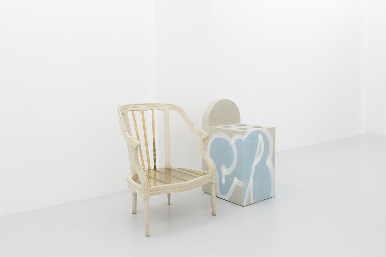 Fashion to Furniture exhibition 2023, featuring two chairs by Rei Kawakubo and Virgil Abloh