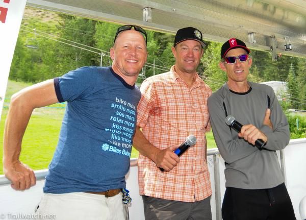 Former world champion Ned Overend joined the announcing crew of Larry Longo (M) and Richard Fries (R)