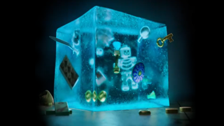 An image of a Gelatinous Cube, a square ooze, rendered as a Lego set in a preview for an upcoming series of toys.