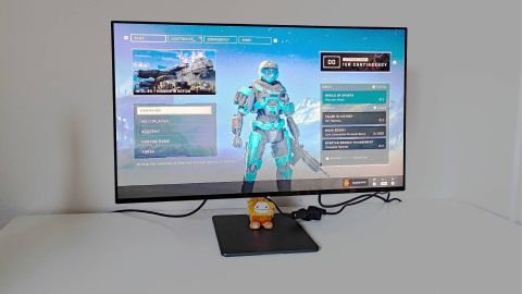 Dough Spectrum One monitor with Halo Infinite menu on screen