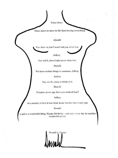 A birthday note allegedly written by Donald Trump to Jeffrey Epstein