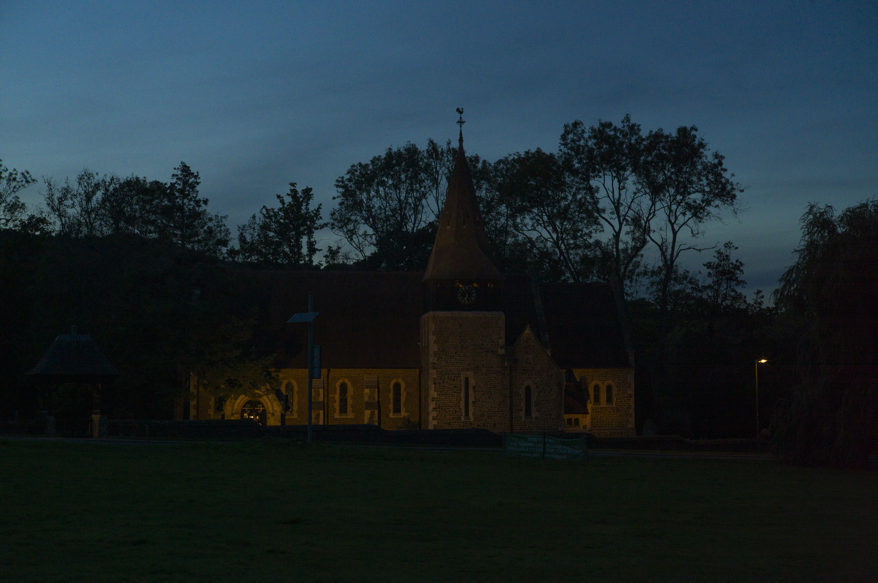 Night photo of an illuminated church taken with Leica M11-P