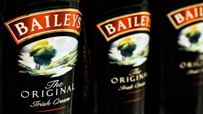 Baileys Irish Cream Liqueur seen in store. Baileys Irish Cream is an Irish whiskey and cream-based liqueur, made by Diageo at Nangor Road, in Dublin, Ireland.