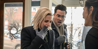 Kristen Stewart and Dan Levy in Happiest Season