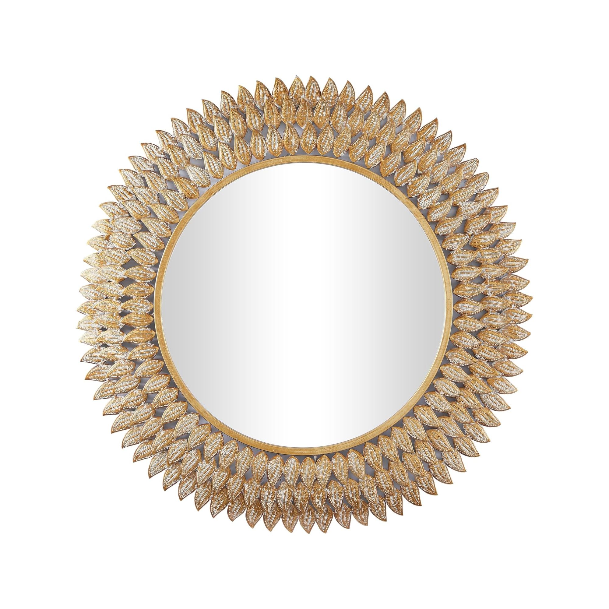 Round mirror with gold petal detailing