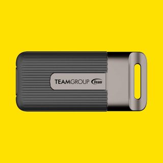 TeamGroup PD20 external SSD on colourful background