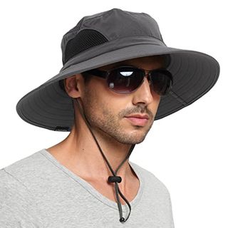 Einskey Men's Waterproof Sun Hat, Outdoor Sun Protection Bucket Safari Cap for Safari Fishing Hunting Dark Gray One Size