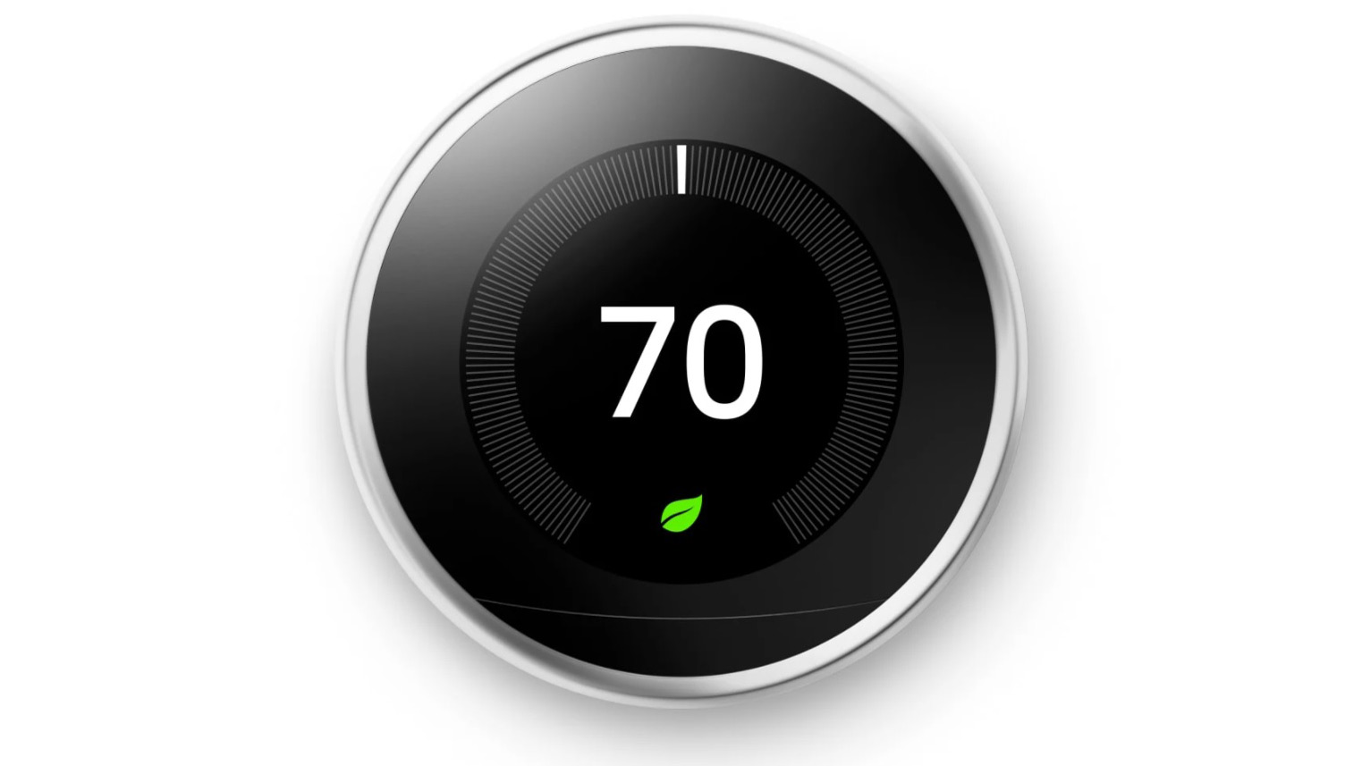 Google Nest Larning Thermostat, our best smart thermostat, on a white background