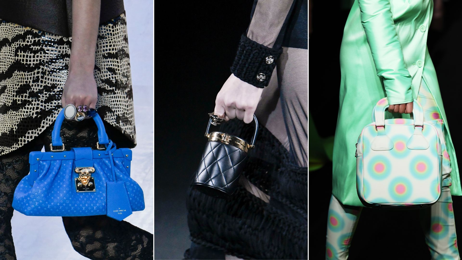 handbag trends 2023 illustrated by three top handle designer bags