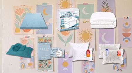 A collection of pillow and mattress protectors, mattress toppers, and sheet sets. 