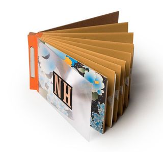 Nathan Hinz's paper portfolio features window envelopes on each page