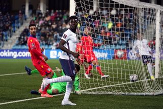 Saka put England 2-0 up following a fine pass from Phil Foden.